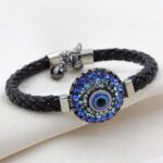 Pırlantalı Nazarlık Deri Bilekliği