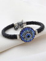 Pırlantalı Nazarlık Deri Bilekliği