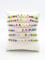 İsme Özel Ayarlanabilir Renkli Kordon İsim Harf Bileklik - Yassı Renkli Harfler