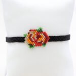 Gül Desen Siyah Kordon Miyuki Bileklik