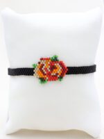 Gül Desen Siyah Kordon Miyuki Bileklik