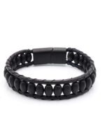 Oniks Taşlı Deri Erkek Bileklik