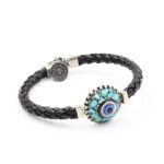 Turkuaz Taş Bezeme Nazarlık Deri Bileklik