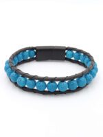 Mavi Lav Taşı Erkek Deri Bileklik