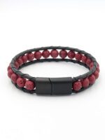 Kırmızı Lav Taşı Erkek Deri Bileklik - Görsel 2