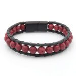 Kırmızı Lav Taşı Erkek Deri Bileklik