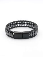 Pirinç Kesim Hematit Erkek Deri Bileklik - Görsel 2