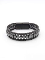 Pirinç Kesim Hematit Erkek Deri Bileklik