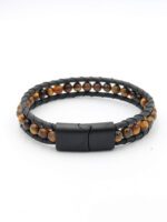 6mm Kaplan Gözü Erkek Deri Bileklik - Görsel 2