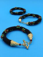 Hapishane İşi Kum Boncuk Çiçekli Siyah Bileklik (Model Seçenekli) - Görsel 2