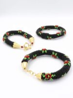 Hapishane İşi Kum Boncuk Çiçekli Siyah Bileklik (Model Seçenekli)