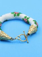 İnci Beyazı Kristal Çiçekli Hapishane İşi Bileklik - Görsel 2