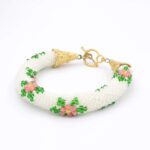 İnci Beyazı Kristal Çiçekli Hapishane İşi Bileklik