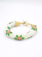 İnci Beyazı Kristal Çiçekli Hapishane İşi Bileklik