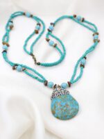 Pırlantalı Firuze Doğal Taş Kolye - Görsel 2