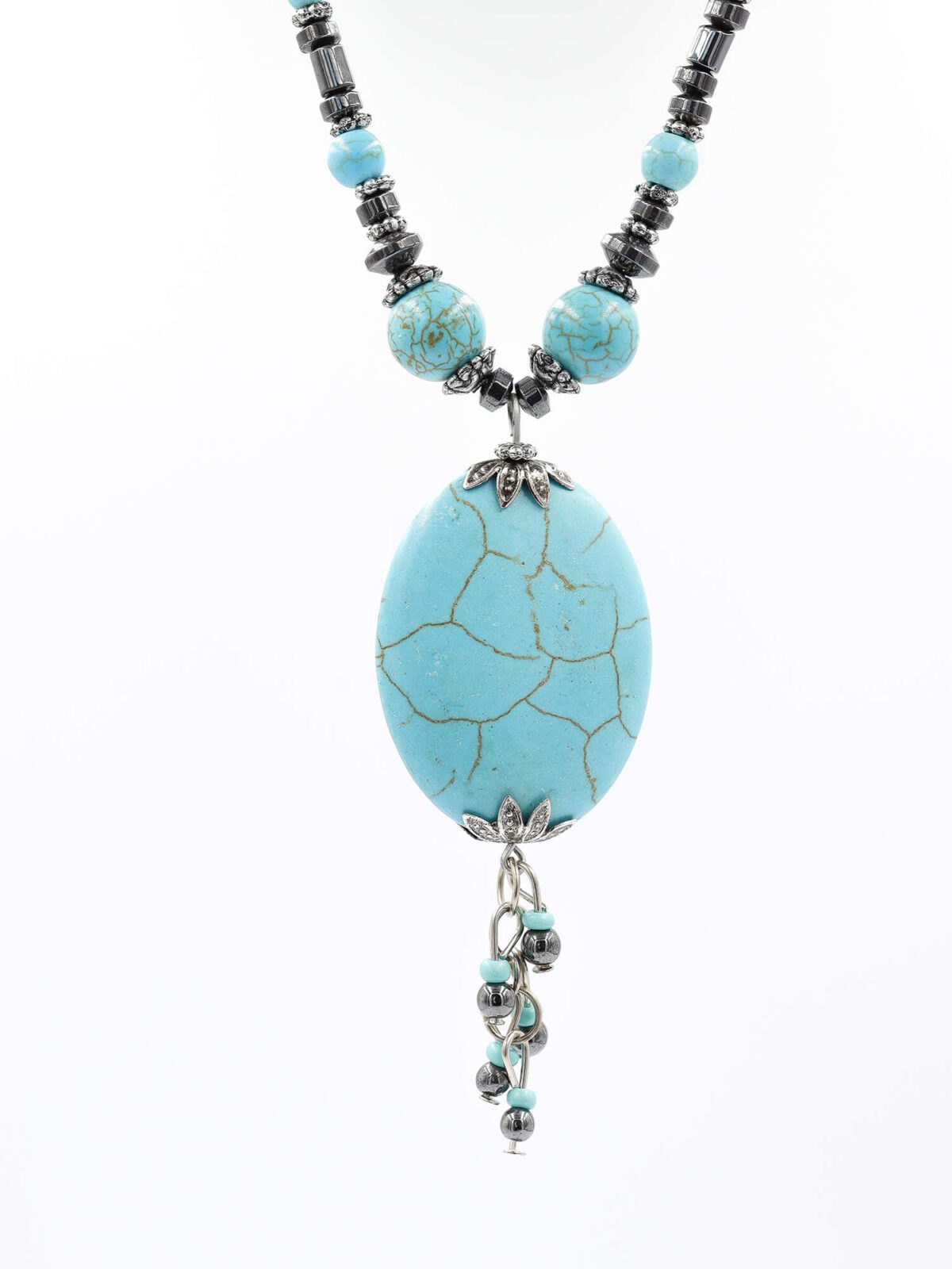 k1d048z.jpg turkuaz taşlı hematit kolye - görsel 1