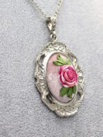 Pembe Güllü Kadife Kolye - Görsel 4