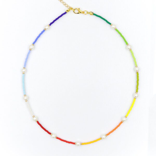 Gökkuşağı Kum Boncuk İncili Choker Kolye