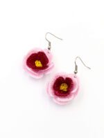 Pembe Menekşe Tığ İşi Küpe - Görsel 2