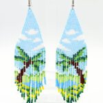 Mavili Palmiye Manzaralı Saçak Küpe