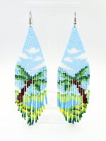 Mavili Palmiye Manzaralı Saçak Küpe