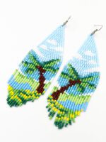 Mavili Palmiye Manzaralı Saçak Küpe - Görsel 3