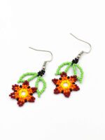 Kırmızı Çiçek Kum Boncuk Küpe - Görsel 2