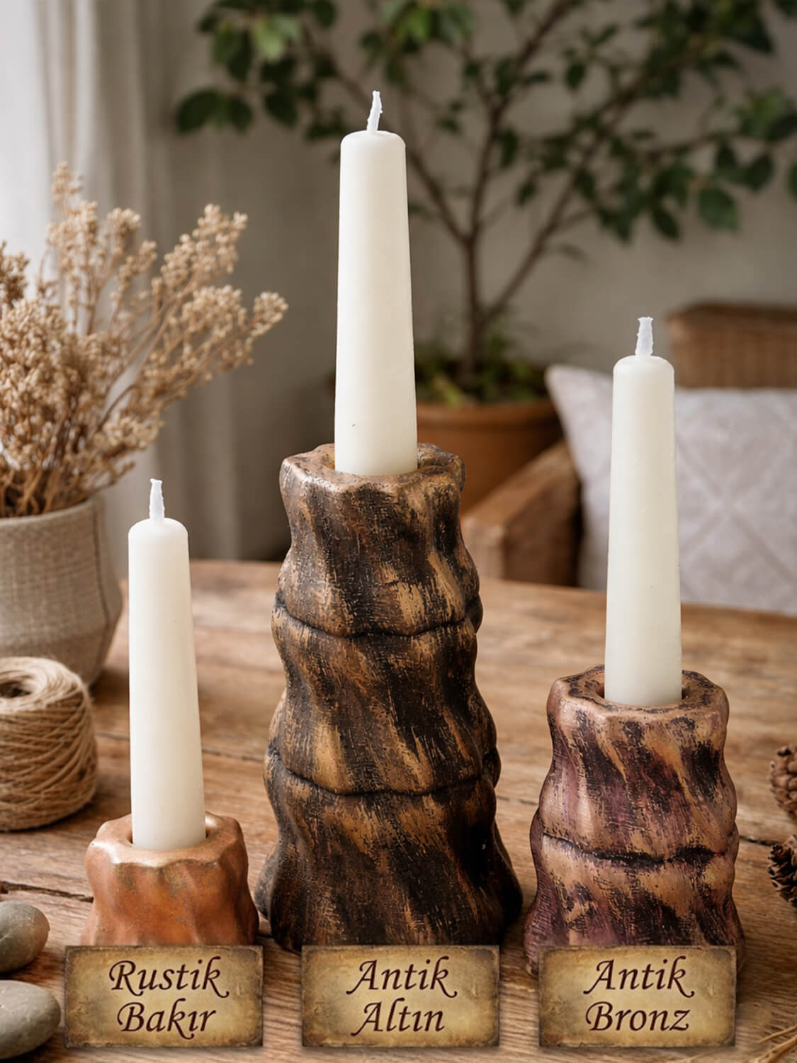 mum-main-concept-3 dekoratif 3'lü eskitme şamdan mumluk seti (seçenekli) - görsel 1